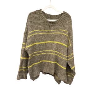 Aerie Packers Striped Wool Sweater Green Large Oversized Cozy Comfy Football